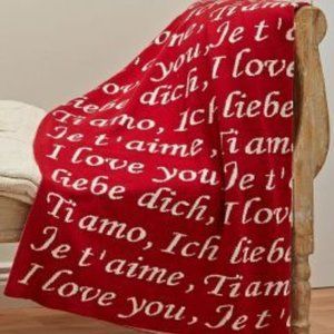 I Love You Red Cotton Knitted Throw Blanket